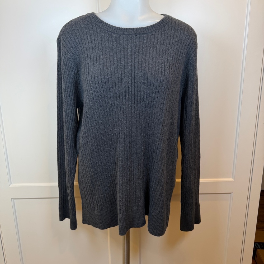 JEANNE PIERRE Gray Ribbed Knit Sweater • Women’s 1X • Crewneck Pullover
